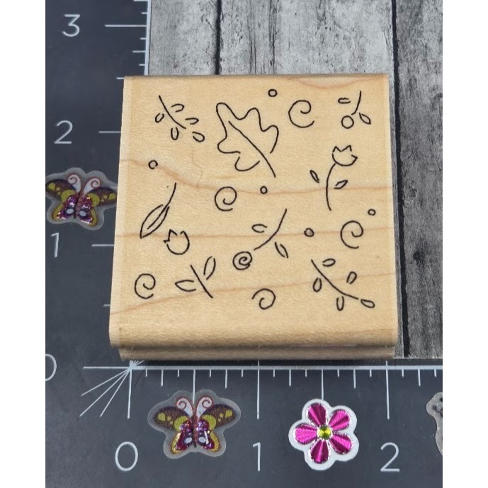CTMH Flowers Plants Background Leaves Rubber Stamp Wood #R3